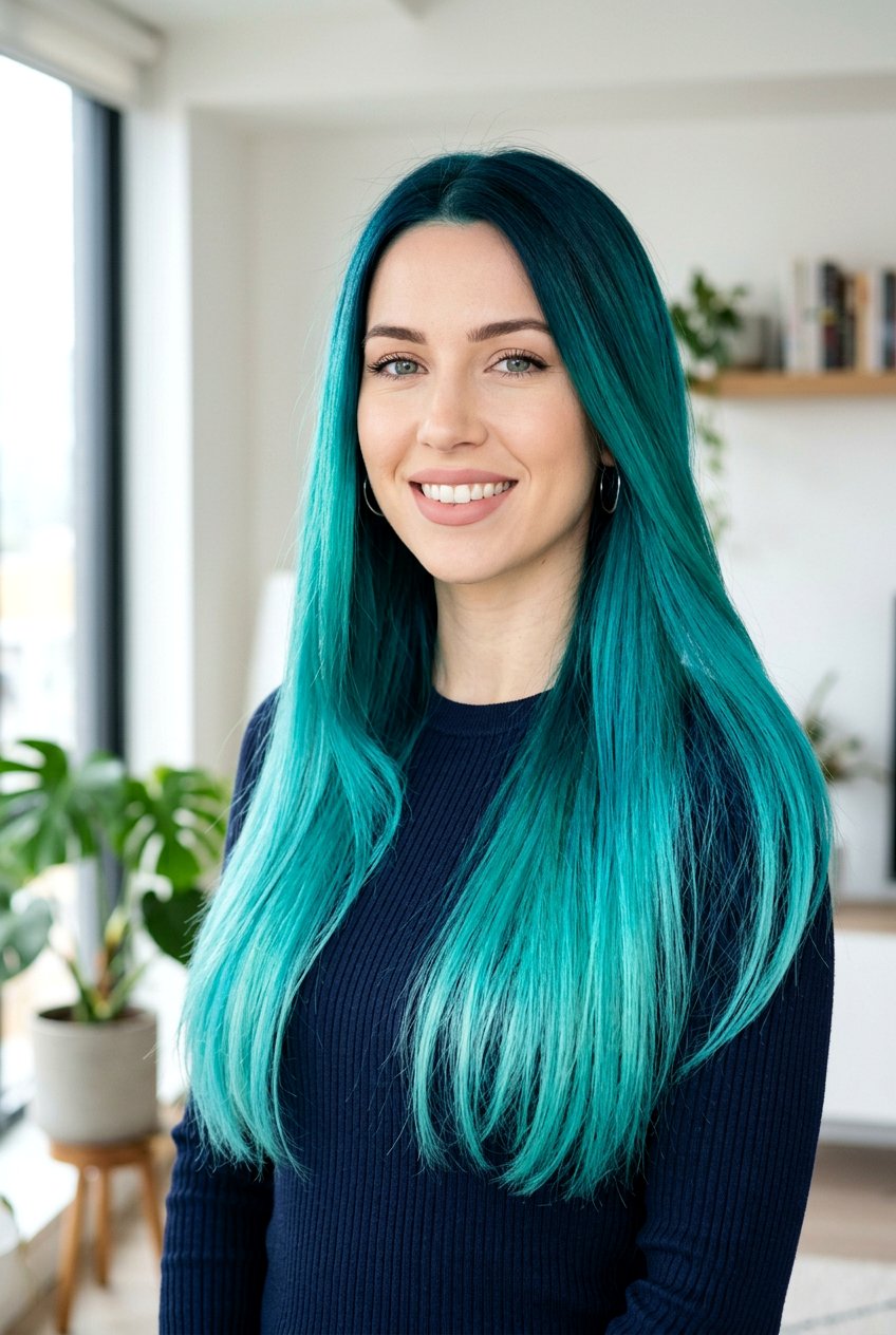 Vivid Teal Color Melt - 20 color melt hair ideas - 20 color melt hair ideas