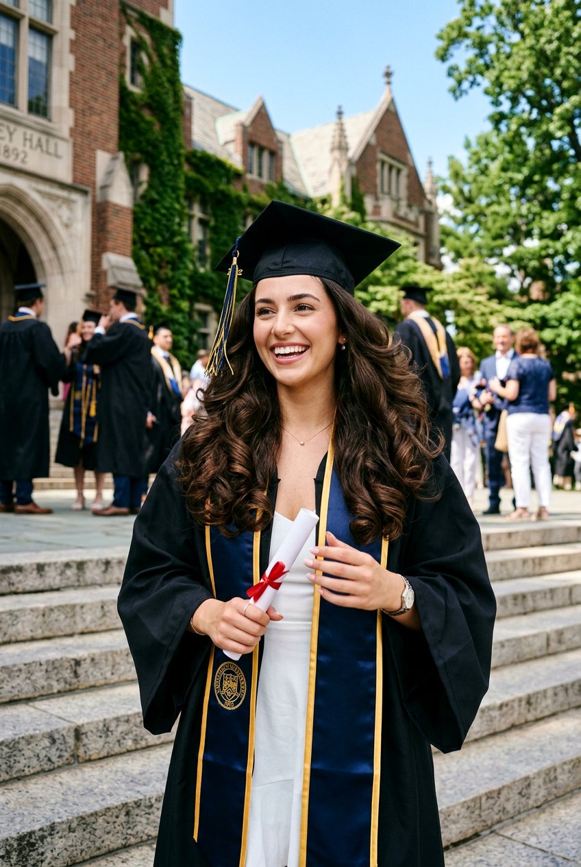 Voluminous Blowout Curls With Graduation Cap - 20 graduation curls with cap - 20 graduation curls with cap