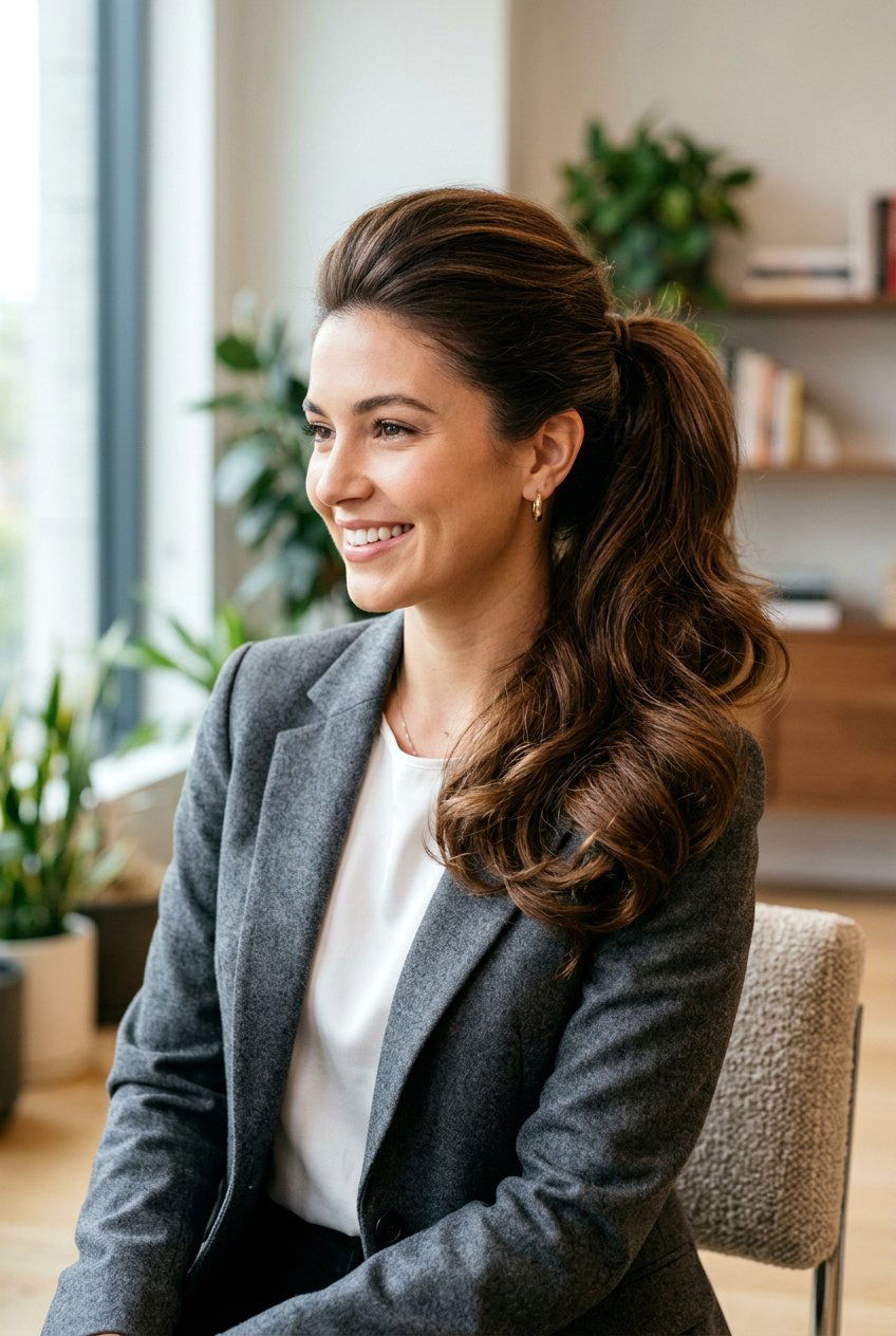 Voluminous Blowout Ponytail - 20 business casual ponytail hairstyle - 20 business casual ponytail hairstyle