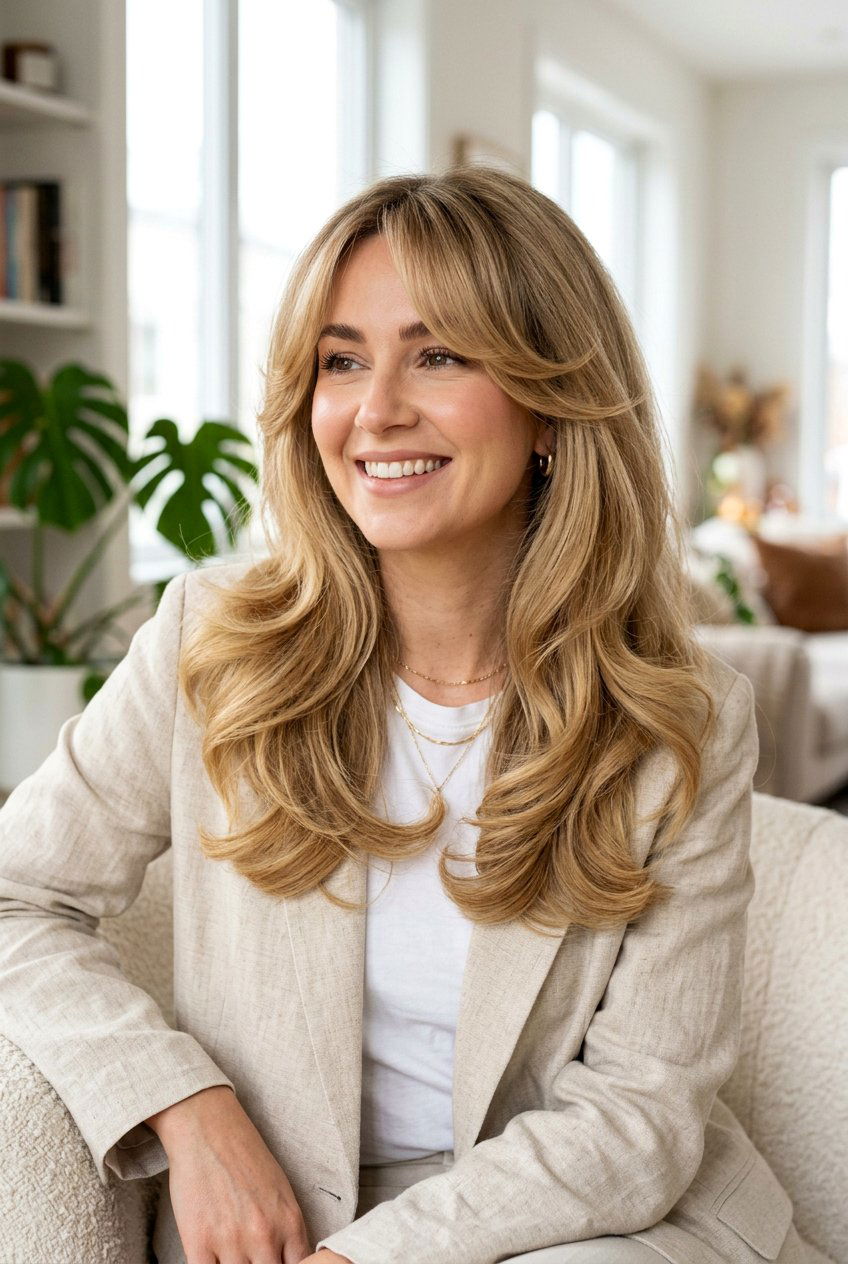 Voluminous Blowout With Curtain Bangs - 20 photo shoot blowout hairstyle - 20 photo shoot blowout hairstyle