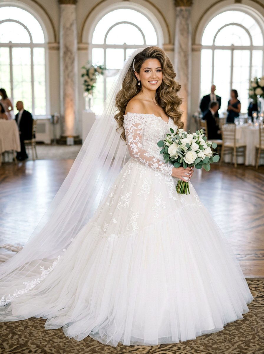 Voluminous Blowout With Veil - 20 wedding hairstyles for garden ceremony - 20 wedding hairstyles for garden ceremony