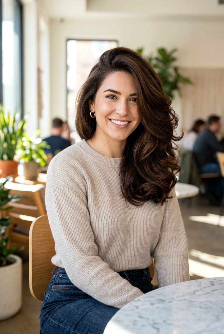 Voluminous Blowout with Deep Side Part - 20 haircuts for big forehead - 20 haircuts for big forehead