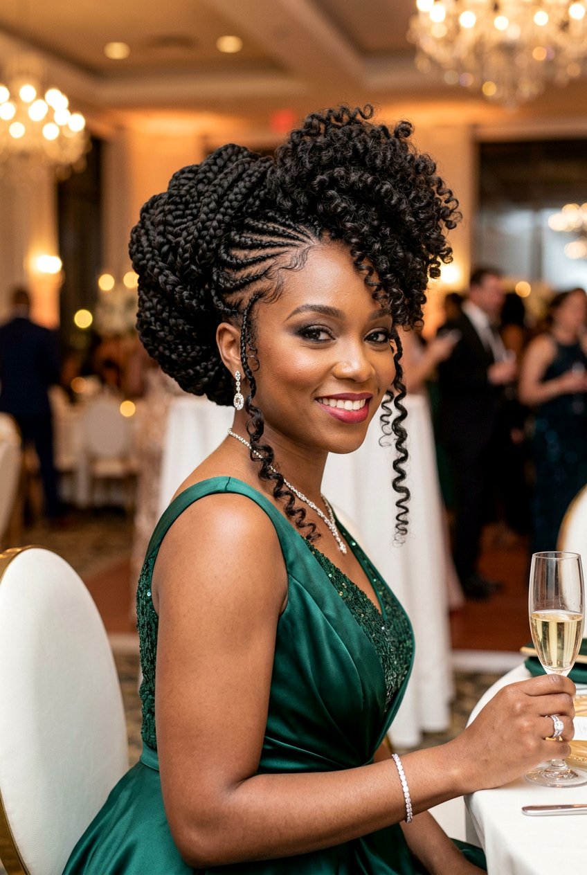 Voluminous Braided Bun With Curly Tendrils - 20 braided bun with face framing strands - 20 braided bun with face framing strands