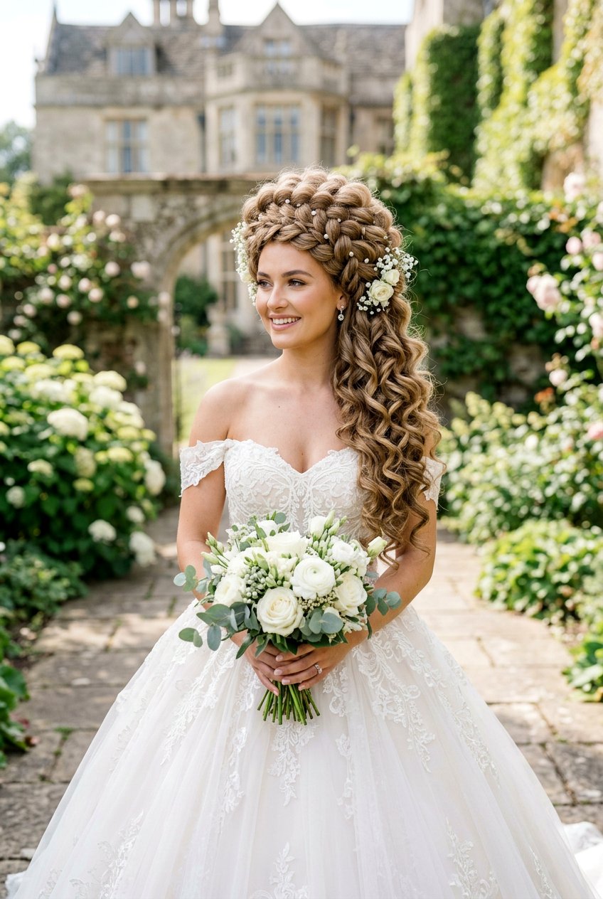 Voluminous Bridal Braid Crown With Loose Curls - 20 bridal braid crown with loose curls - 20 bridal braid crown with loose curls