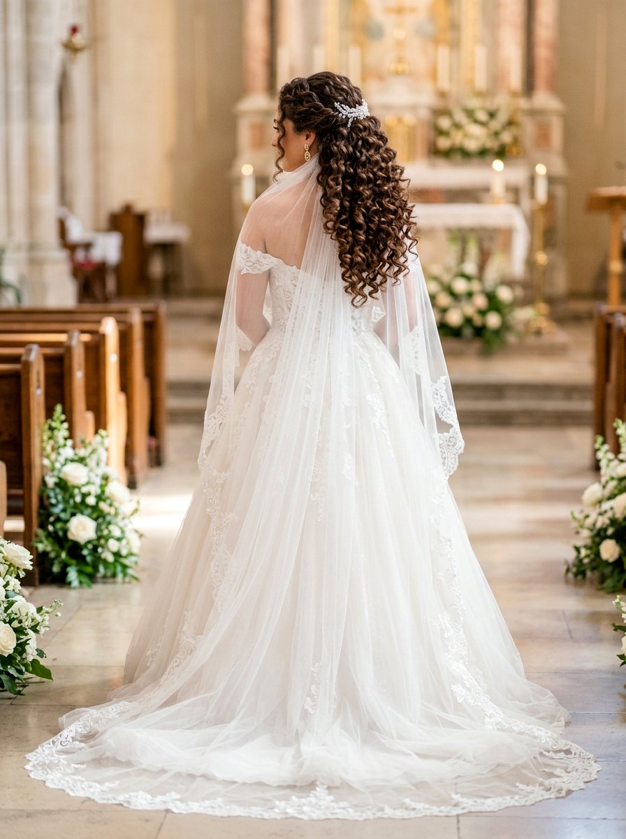 Voluminous Bridal Curls With Veil - 20 glamorous bridal hairstyle ideas - 20 glamorous bridal hairstyle ideas