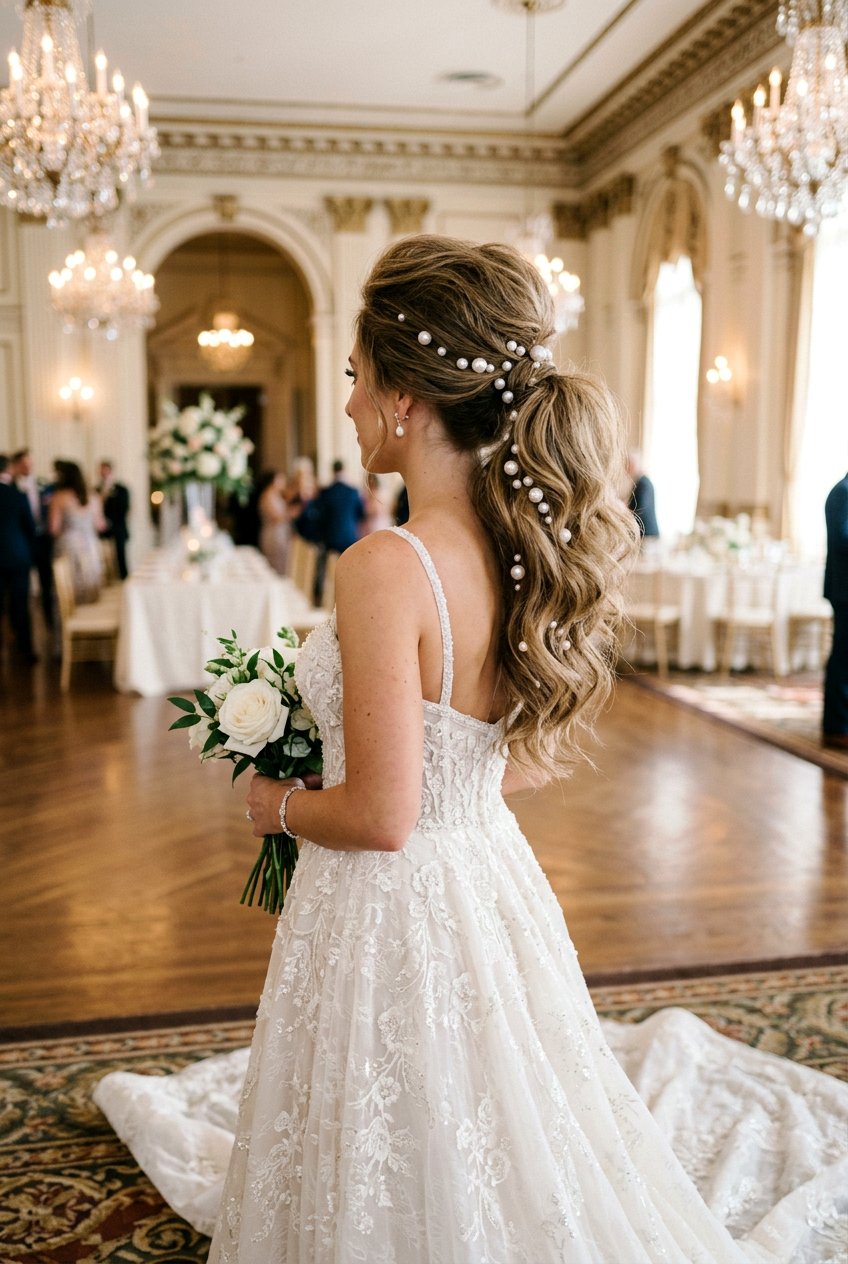 20 Bridal Ponytail With Pearl Pins for Your Elegant Look