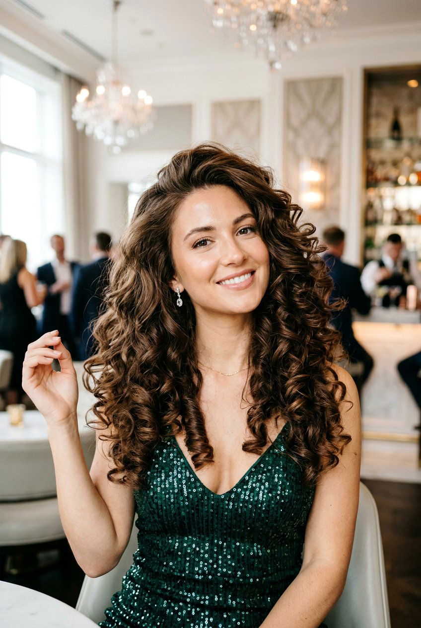 Voluminous Brunette Ribbon Curls With Long Layers - 20 brunette ribbons for long layered hair - 20 brunette ribbons for long layered hair