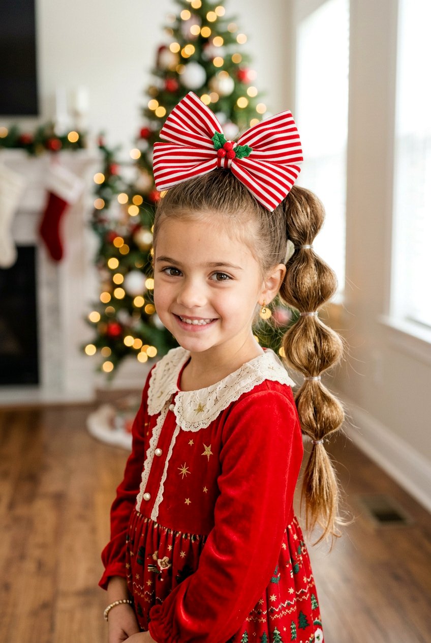 Voluminous Bubble Ponytail With Large Bow Clip - 20 little girls bubble ponytail with clips - 20 little girls bubble ponytail with clips