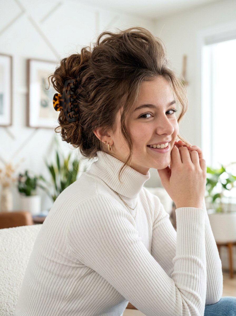 Voluminous Claw Clip Updo - 20 teen girls school hairstyle with claw clip - 20 teen girls school hairstyle with claw clip