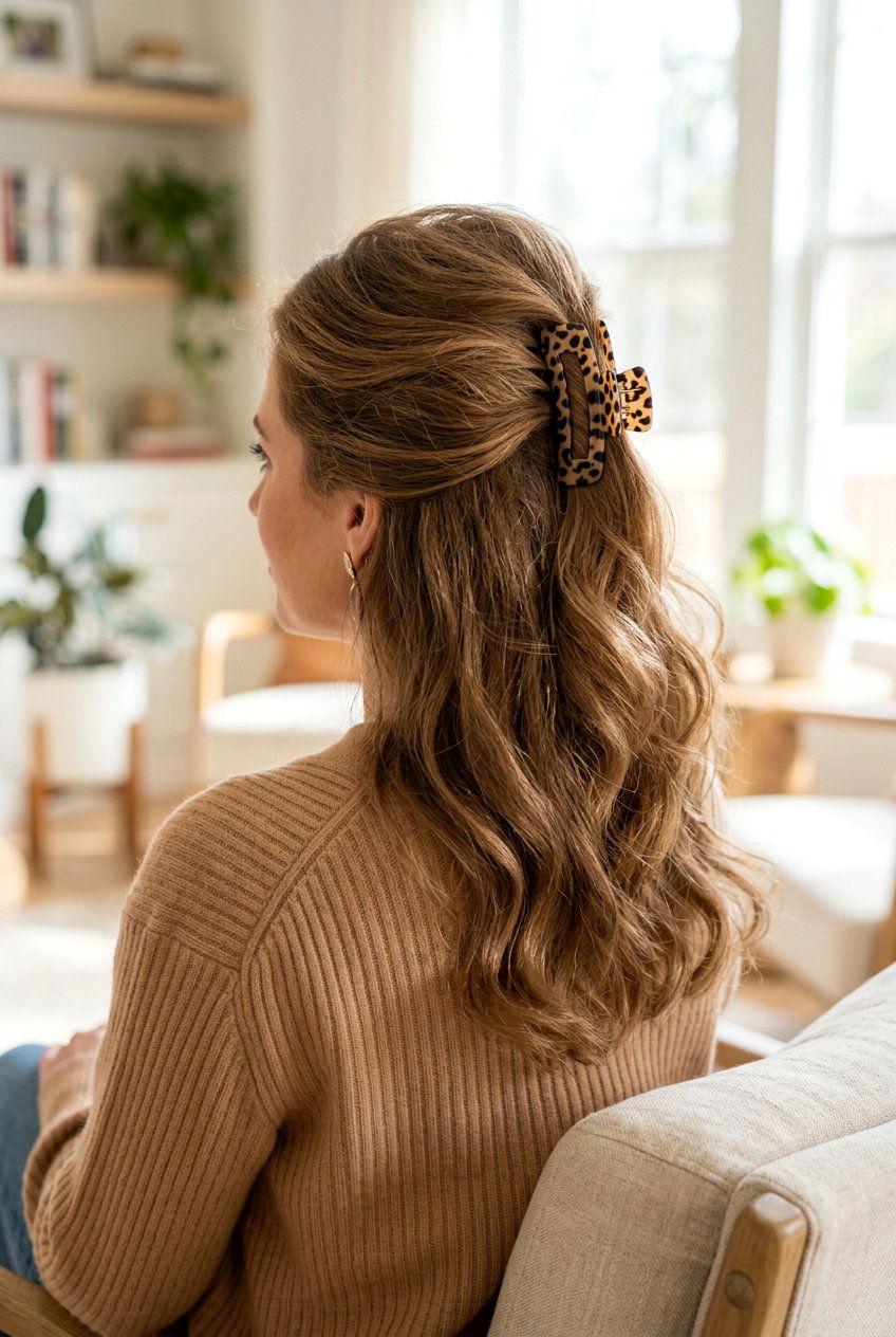 Voluminous Crown Clip - 20 dorm friendly claw clip hairstyle - 20 dorm friendly claw clip hairstyle