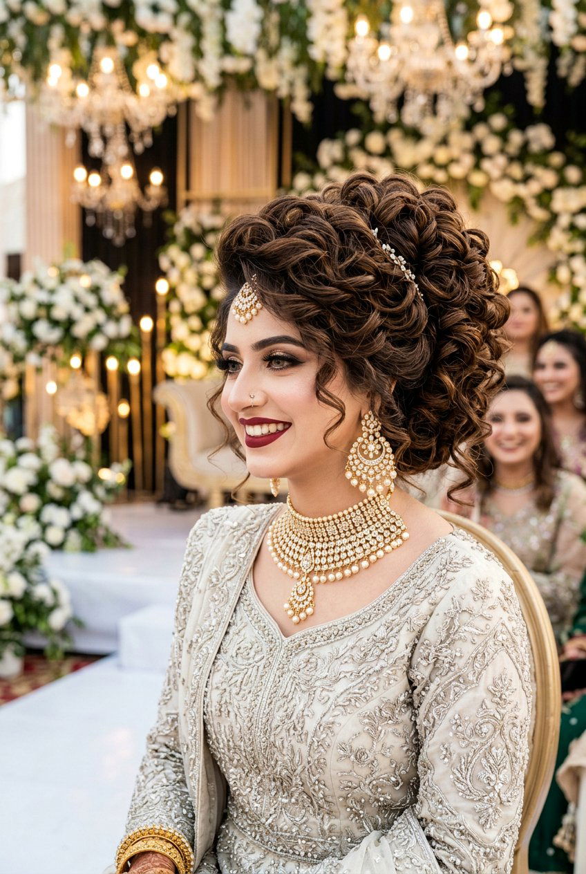 Voluminous Curled Updo Walima Hairstyle - 20 walima hairstyles - 20 walima hairstyles
