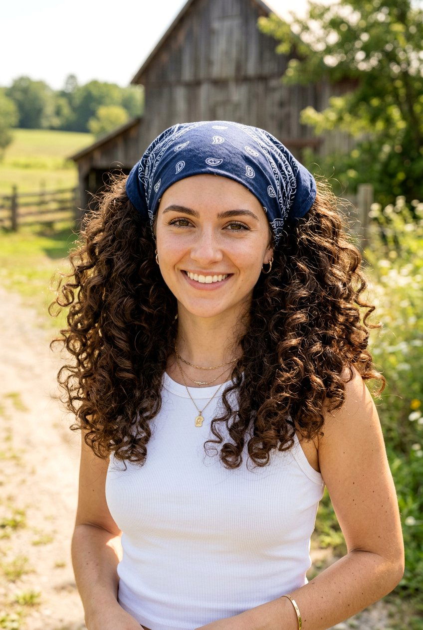 Voluminous Curls Bandana Country Style - 20 country concert curls hairstyle - 20 country concert curls hairstyle