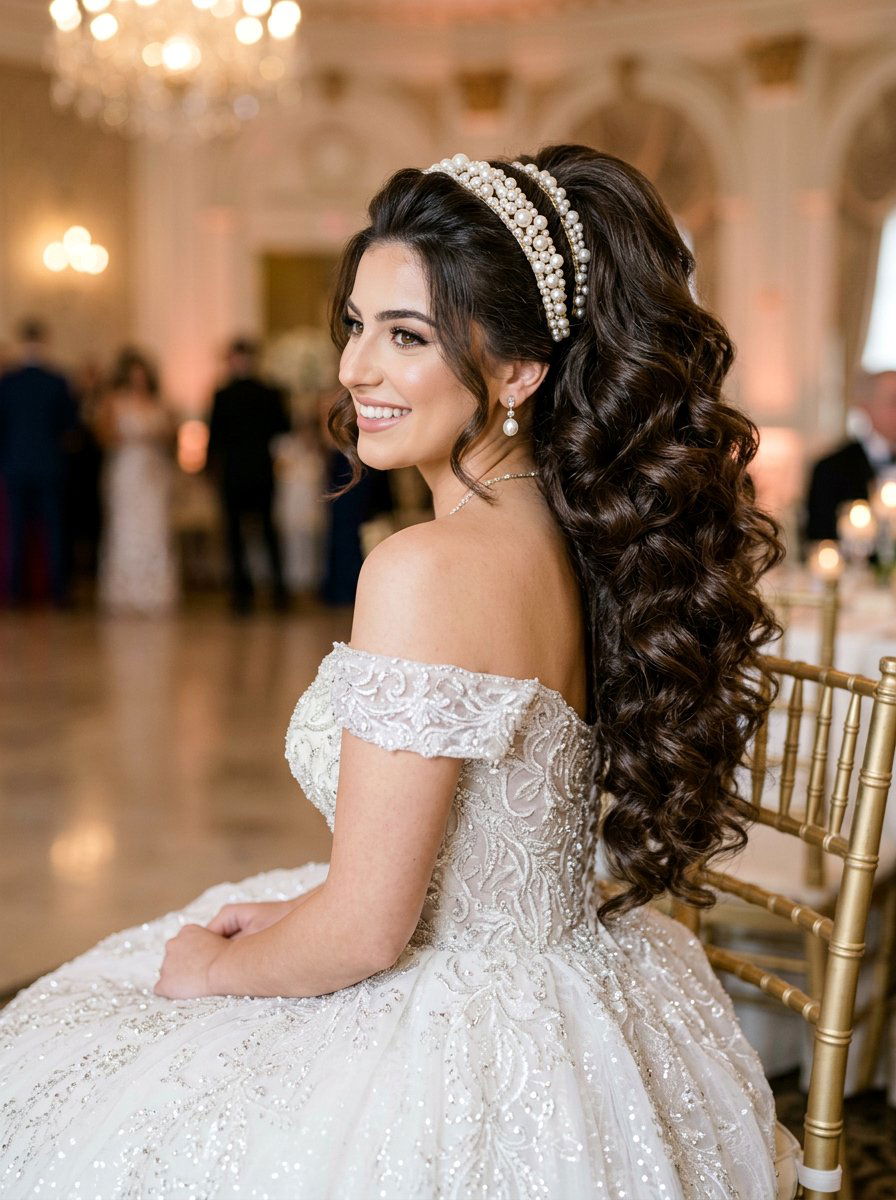 Voluminous Curls Pearl Ponytail - 20 party hairstyle with pearl ponytail - 20 party hairstyle with pearl ponytail