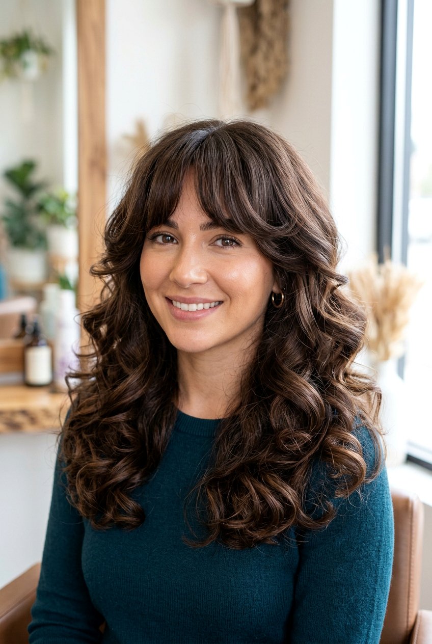 Voluminous Curls With Bangs - 20 pageant hairstyle with soft curls - 20 pageant hairstyle with soft curls