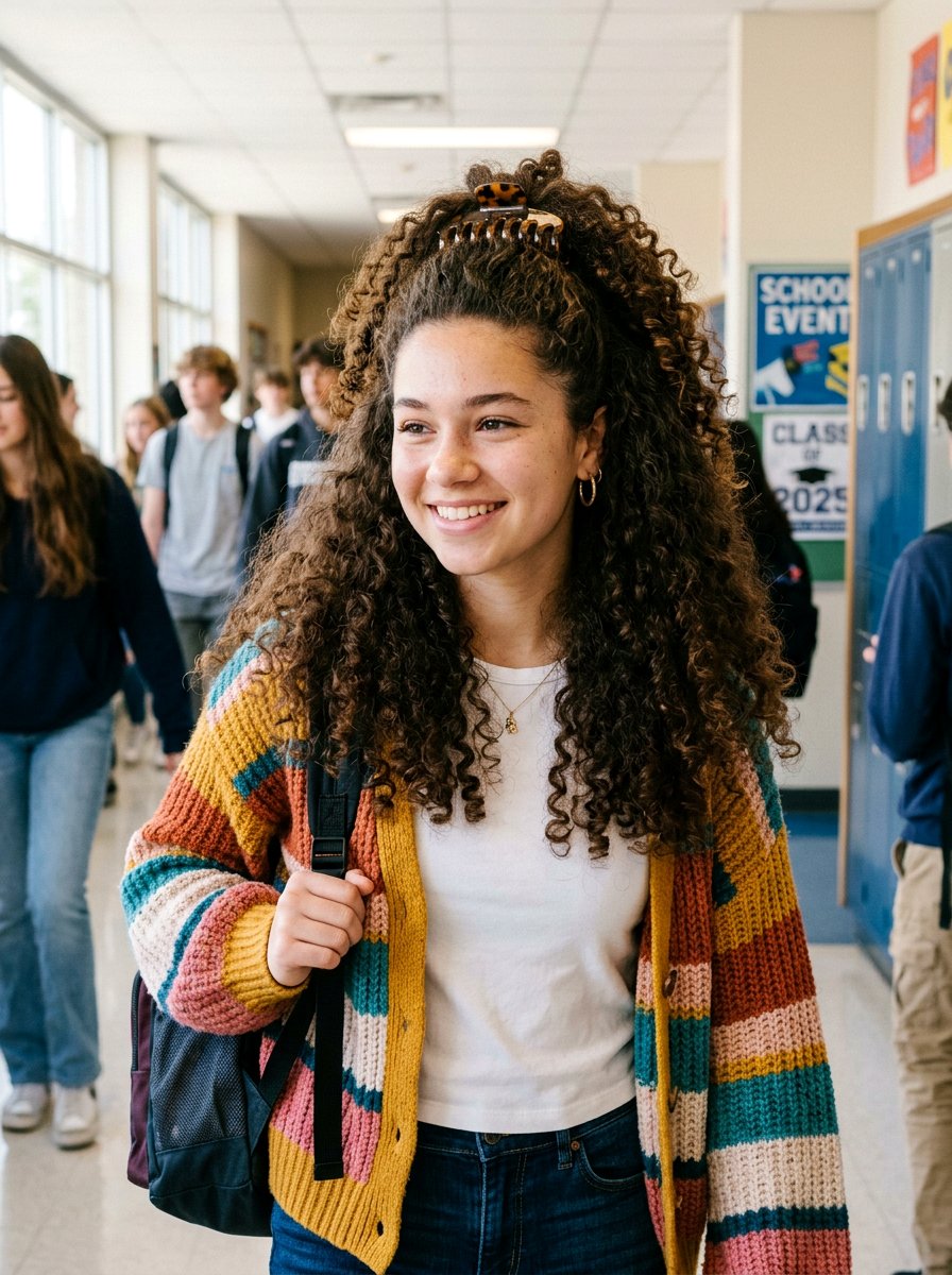 Voluminous Curls With Claw Clip - 20 claw clip hairstyle for school girls - 20 claw clip hairstyle for school girls