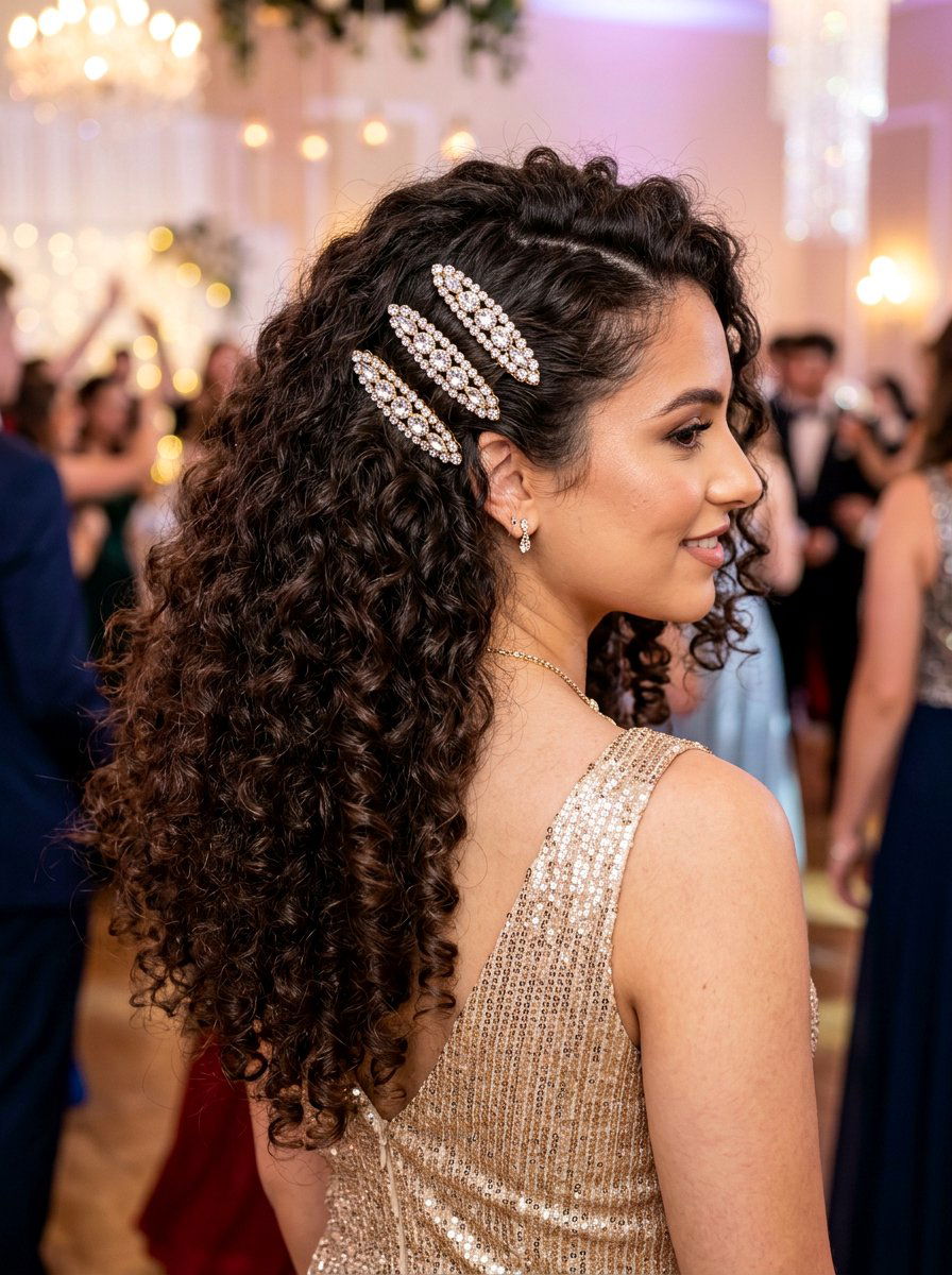 Voluminous Curls With Rhinestone Hair Clips - 20 prom hairstyles with rhinestone clips - 20 prom hairstyles with rhinestone clips