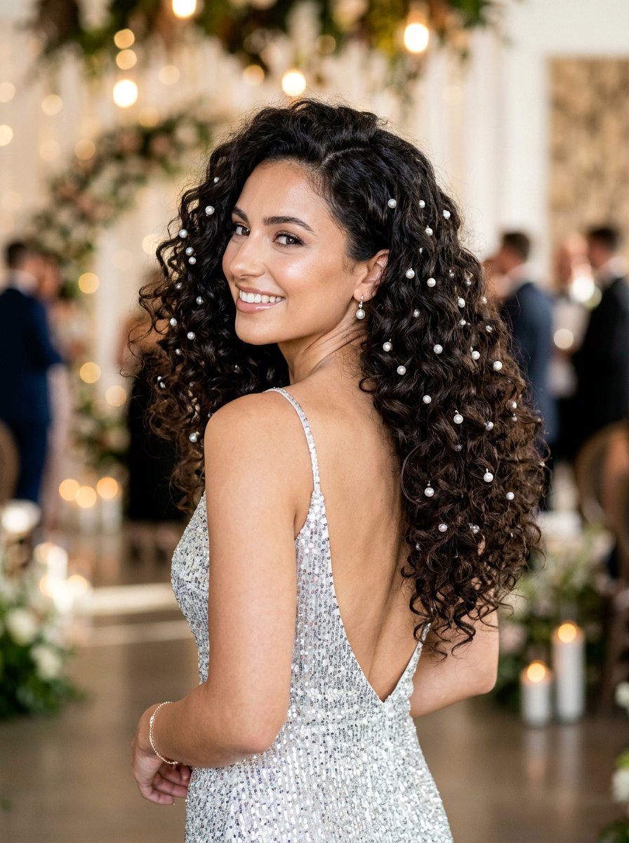 Voluminous Curls with Pearls - 20 prom hairstyles with pearls - 20 prom hairstyles with pearls