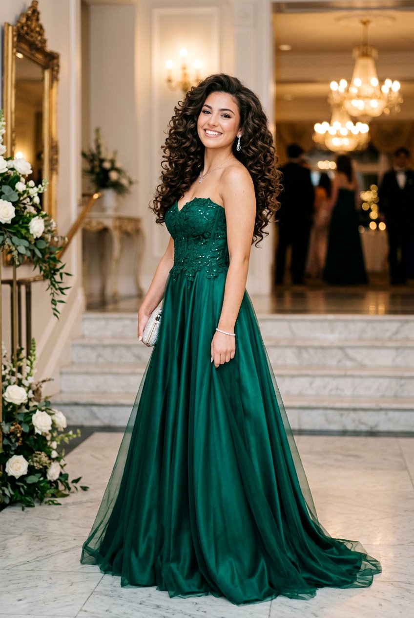 Voluminous Curly Blowout Prom Look - 20 prom hairstyles for curly hair - 20 prom hairstyles for curly hair