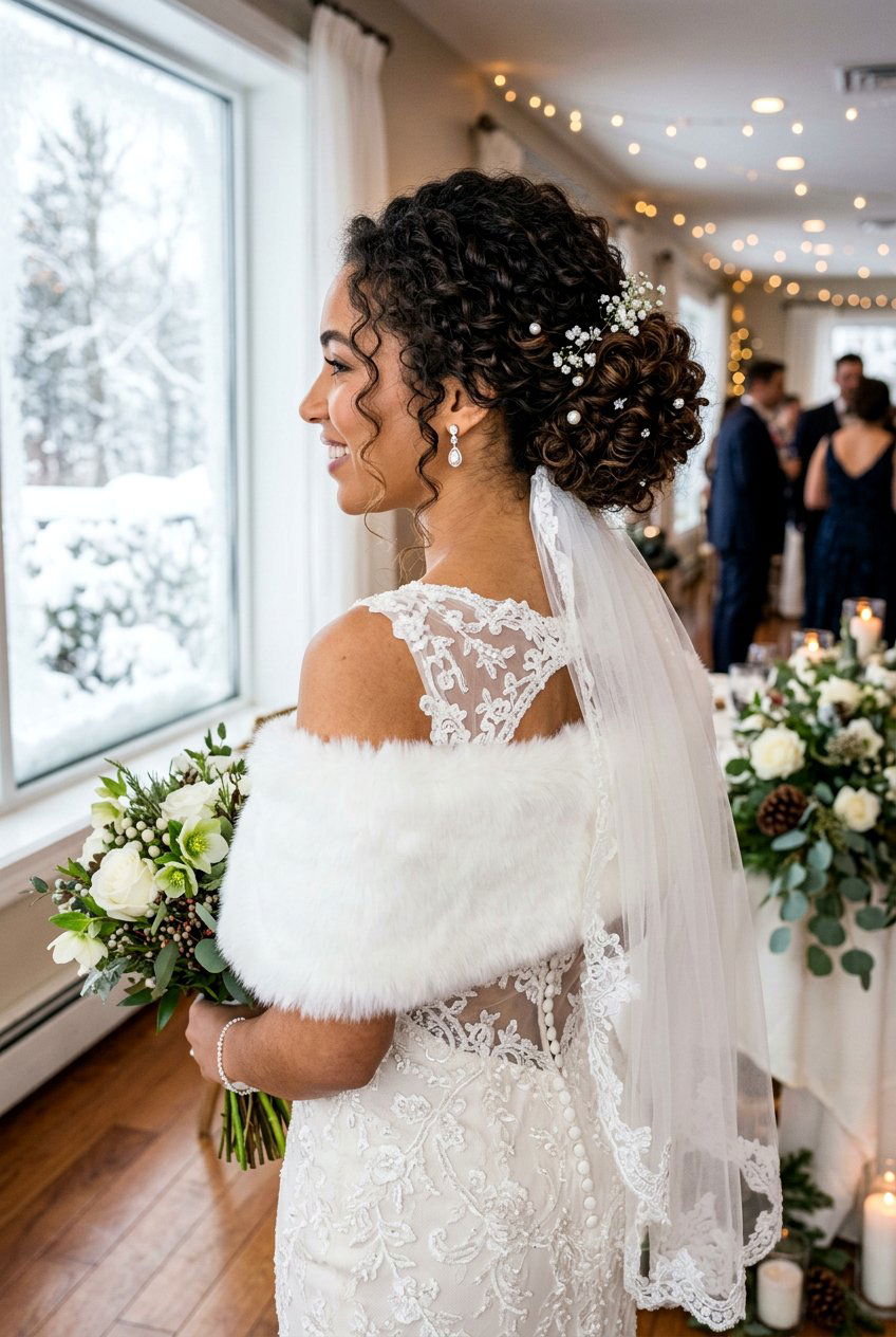 Voluminous Curly Bridal Bun - 20 bridal hairstyle for curly veil look - 20 bridal hairstyle for curly veil look