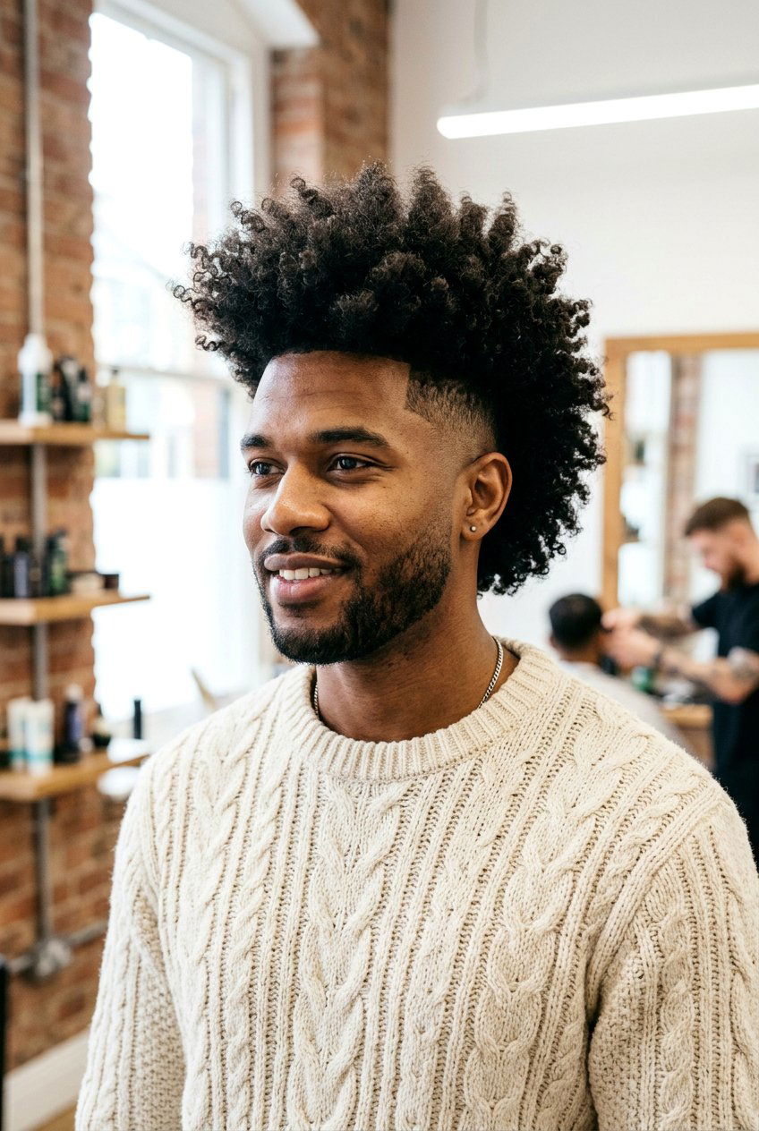 Voluminous Curly Burst Fade Mohawk - 20 burst fade mohawk men curly hair - 20 burst fade mohawk men curly hair