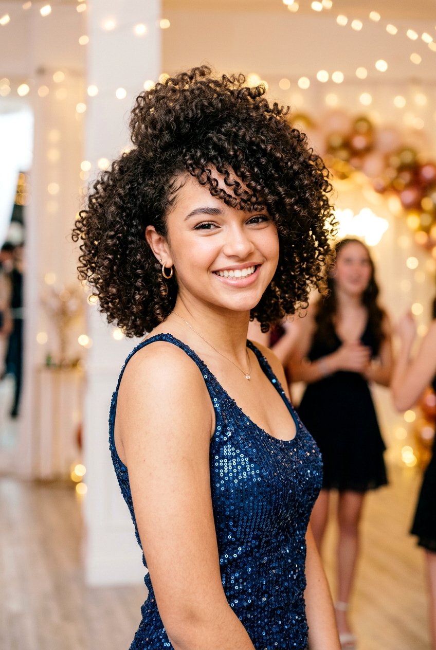 Voluminous Curly Cut With Side Bangs - 20 curly haircut for teenage girls with bangs - 20 curly haircut for teenage girls with bangs