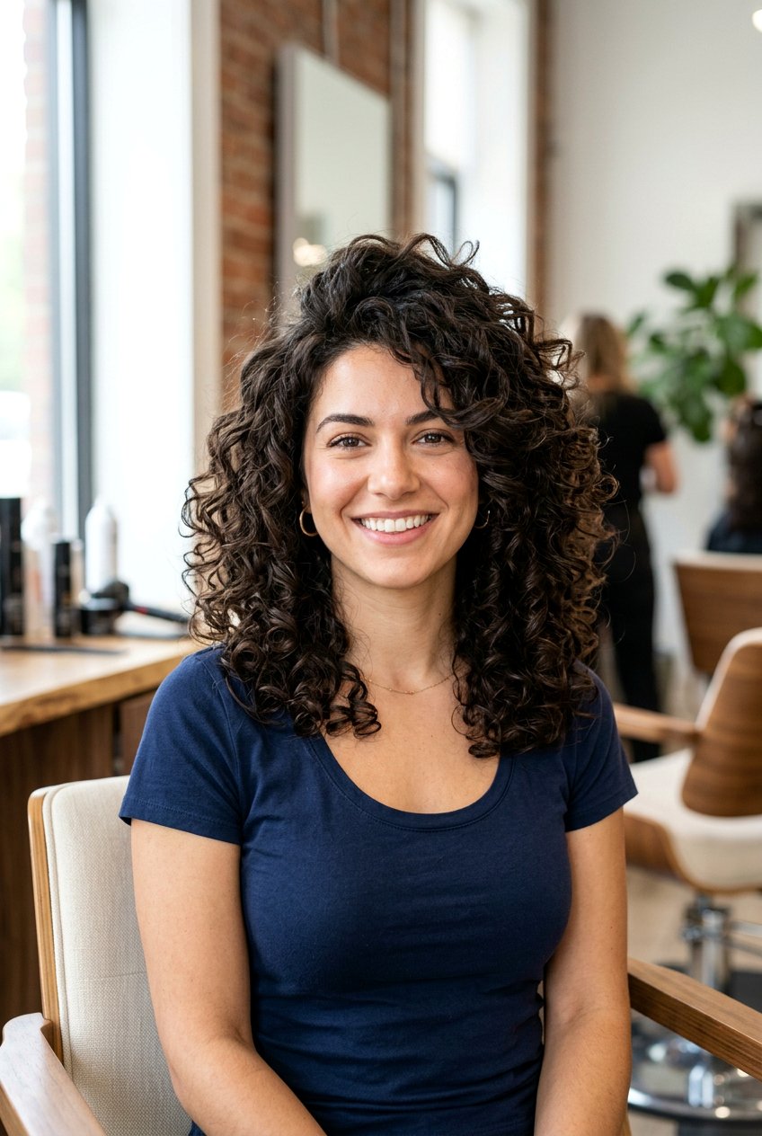 Voluminous Curly Cut with Blended Face Framing - 20 curly cut with face framing pieces