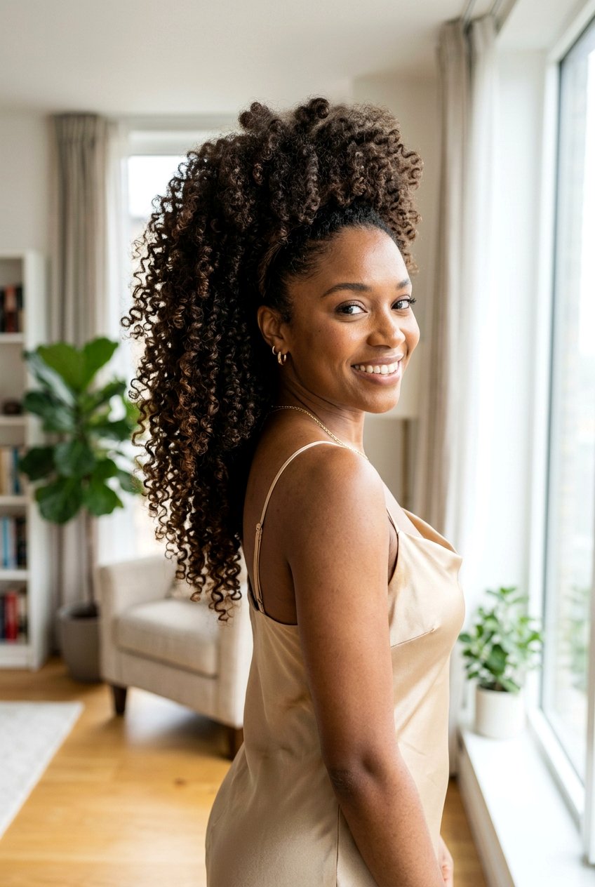 Voluminous Curly Ponytail - 20 festive curls hairstyle - 20 festive curls hairstyle