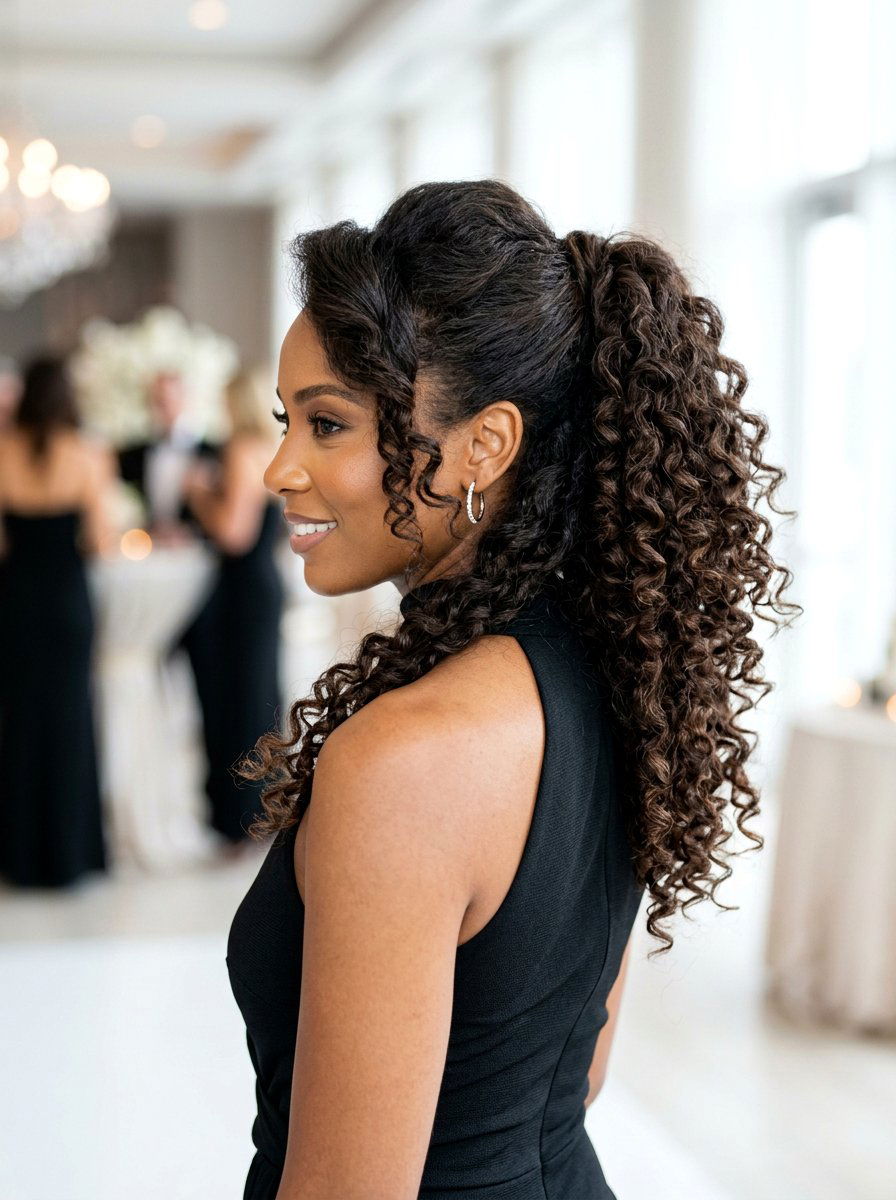 Voluminous Curly Ponytail - 20 date night hairstyle with romantic curls - 20 date night hairstyle with romantic curls