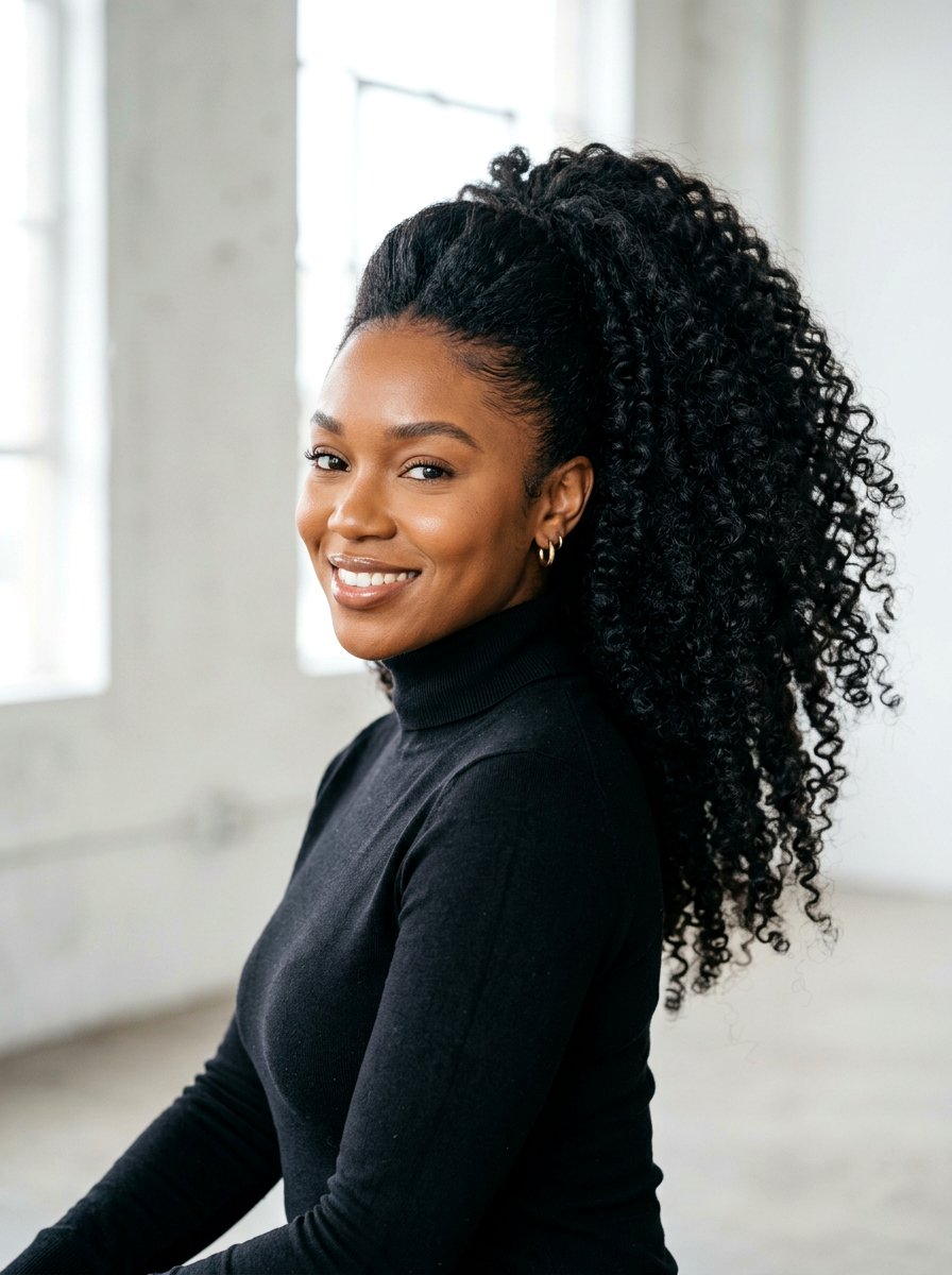 Voluminous Curly Ponytail - 20 quick hairstyle for medium curls - 20 quick hairstyle for medium curls