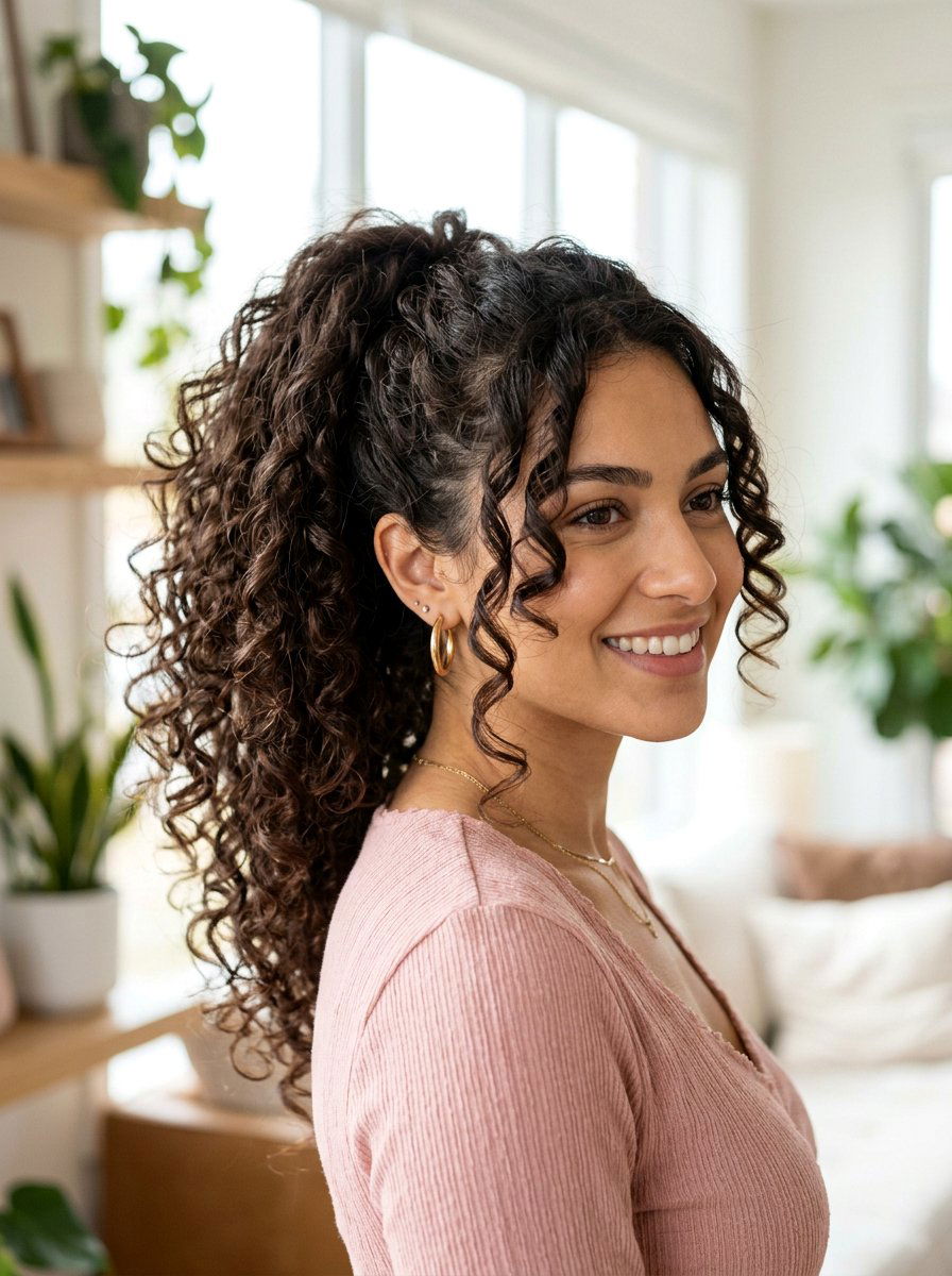 Voluminous Curly Ponytail With Face Framing - 20 date night hairstyle with soft glam ponytail - 20 date night hairstyle with soft glam ponytail
