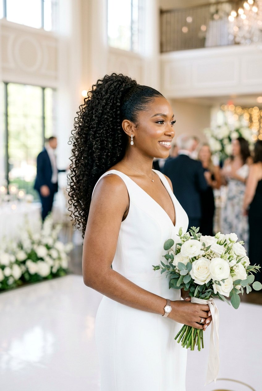 Voluminous Curly Ponytail - 20 simple bridal curls for outdoor wedding - 20 simple bridal curls for outdoor wedding