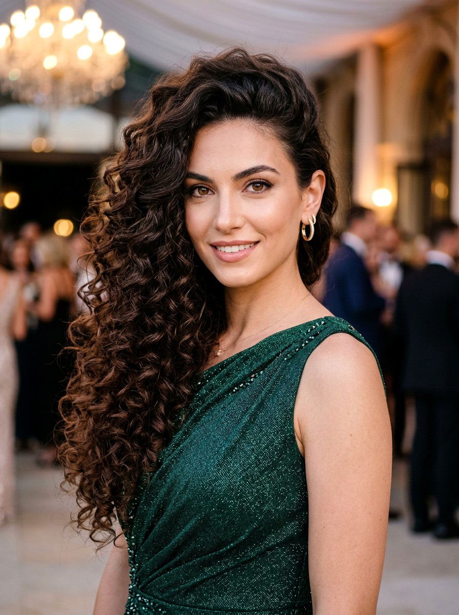 Voluminous Curly Side Part Long Hair - 20 soft glam hairstyle for curly hair - 20 soft glam hairstyle for curly hair