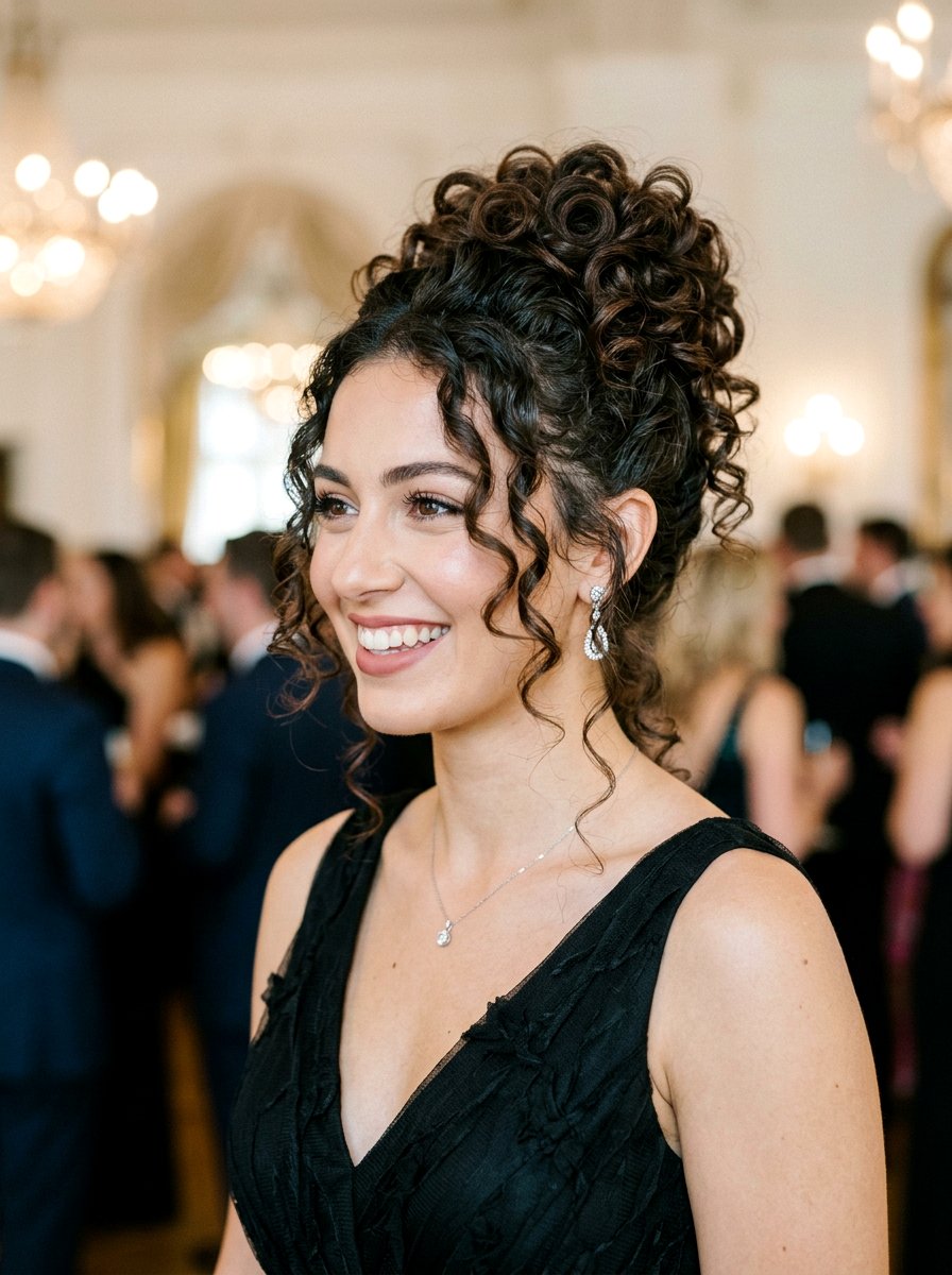Voluminous Curly Updo With Tendrils - 20 soft glam hairstyle for curly hair - 20 soft glam hairstyle for curly hair