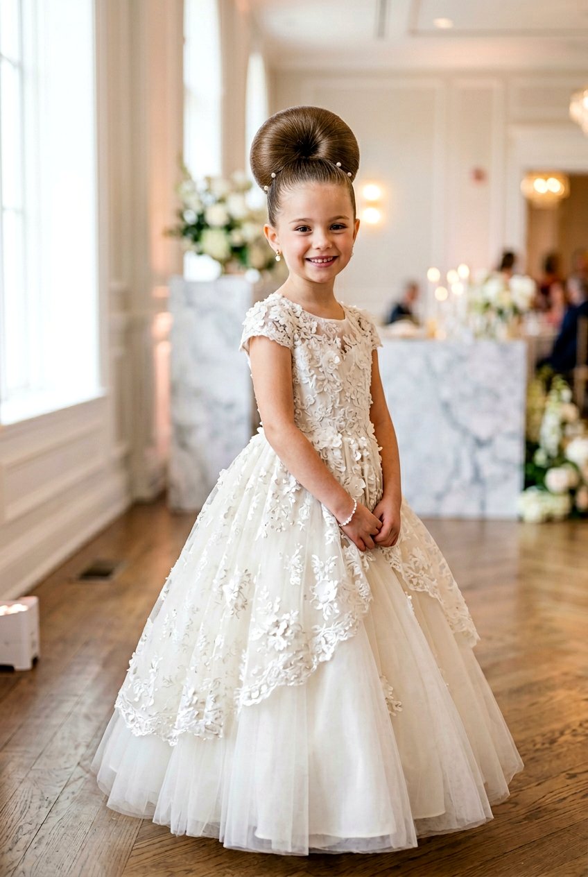 Voluminous Donut Bun For Little Girls - 20 little girls school bun hairstyle - 20 little girls school bun hairstyle