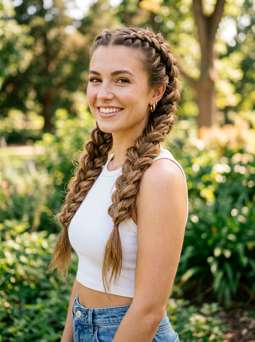 Voluminous Double Dutch Braids - 20 cute hairstyle for shopping day - 20 cute hairstyle for shopping day
