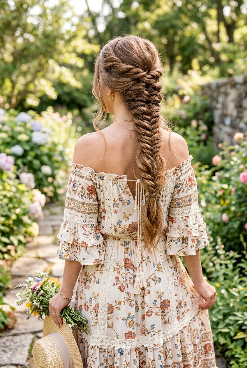Voluminous Fishtail Braid - 20 bouncy hairstyle for wedding guest - 20 bouncy hairstyle for wedding guest