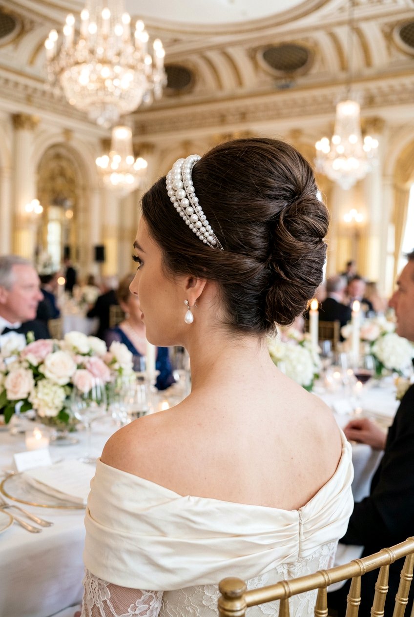 Voluminous French Twist With Pearl Headband - 20 bridal hairstyle with pearl headband - 20 bridal hairstyle with pearl headband