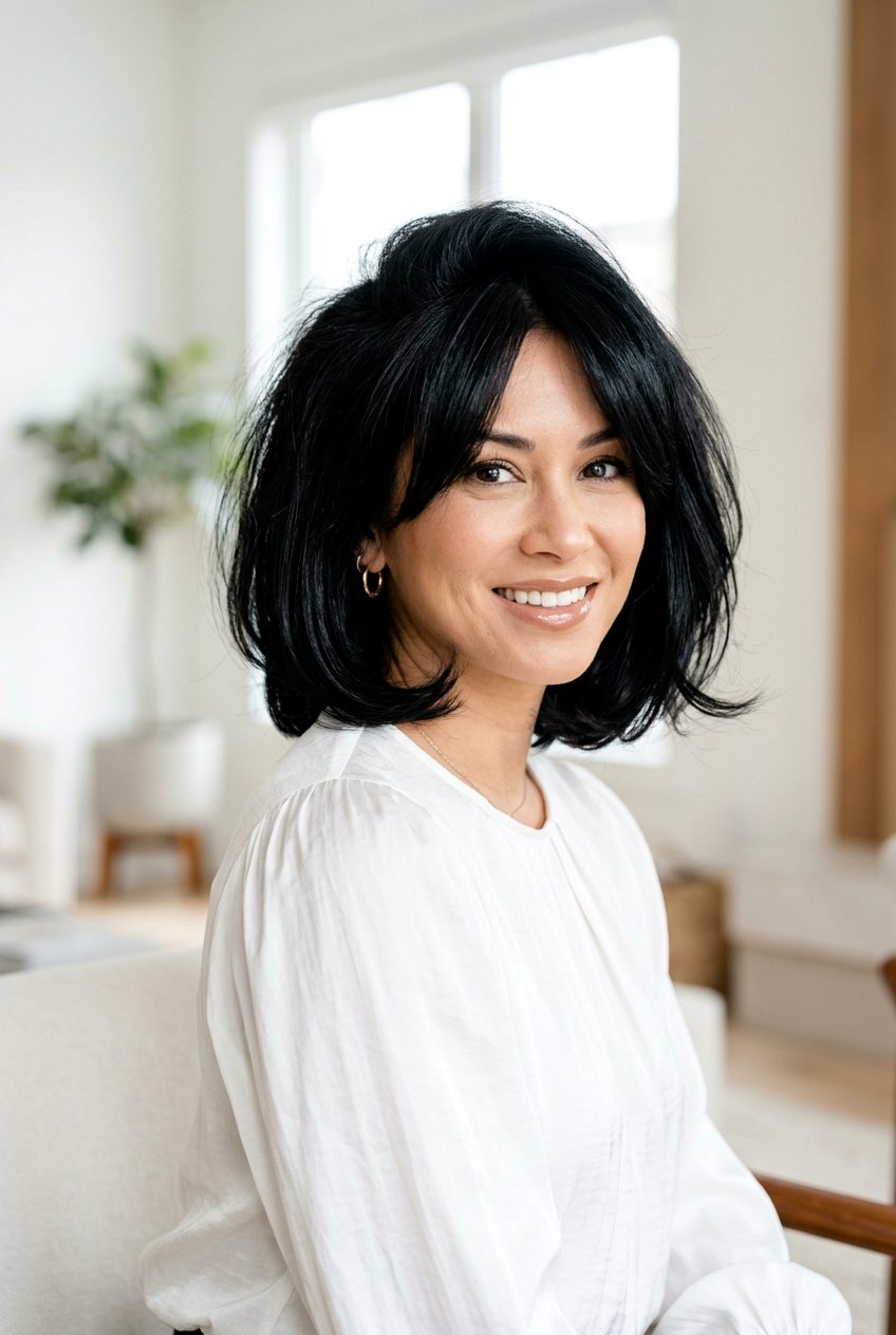 Voluminous Glossy Black Bob - 20 glossy black bob haircut - 20 glossy black bob haircut
