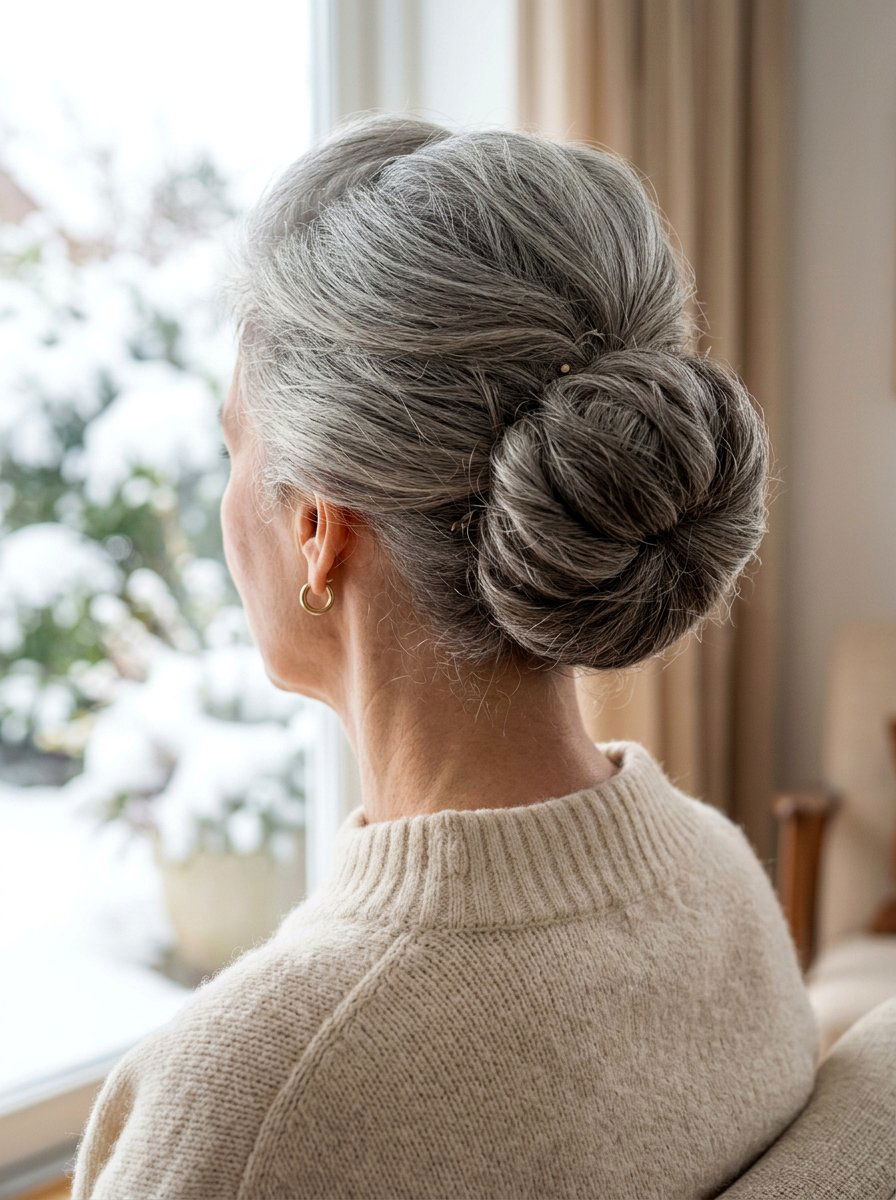 Voluminous Gray Chignon - 20 elegant gray chignon hairstyle - 20 elegant gray chignon hairstyle