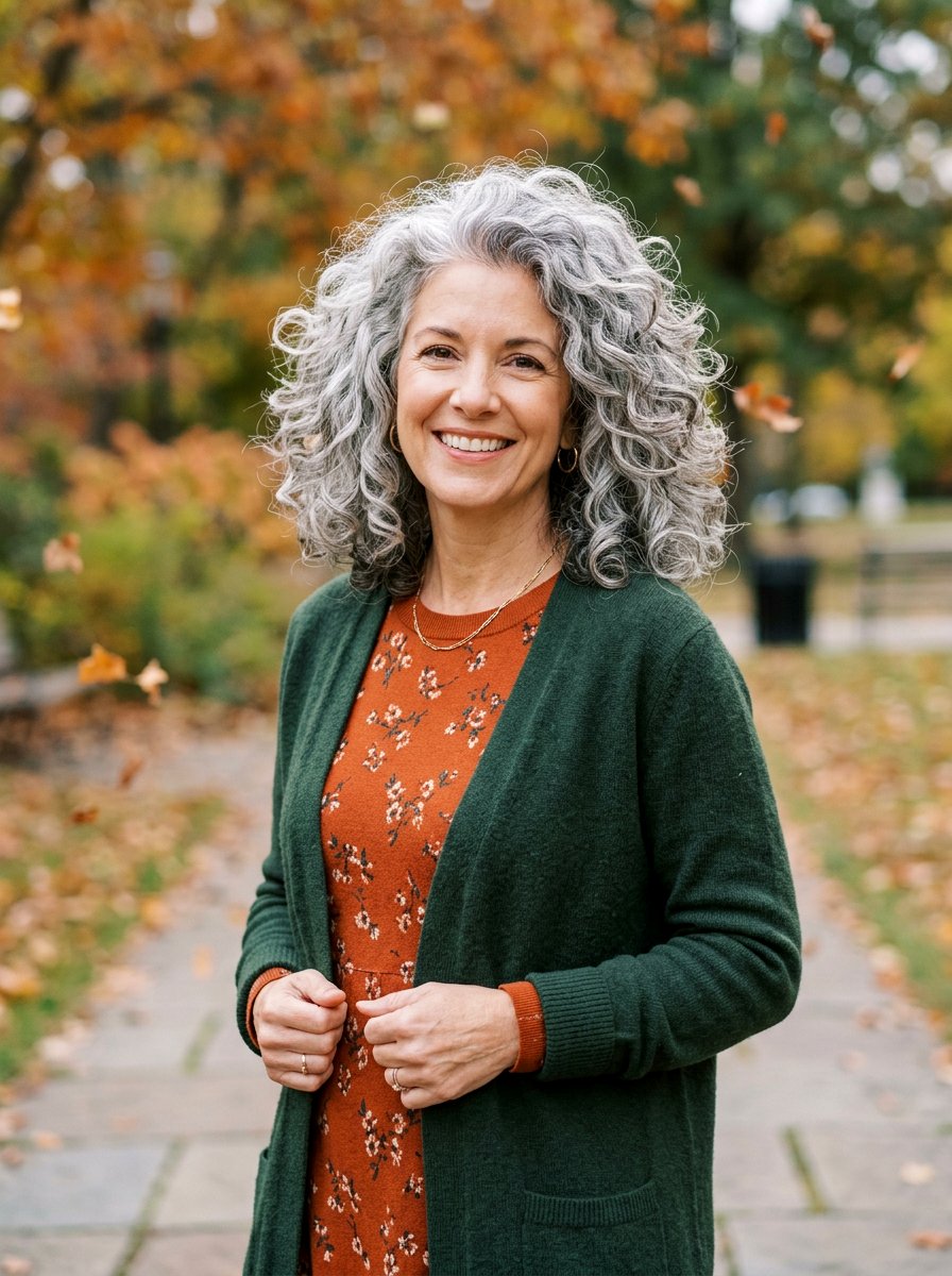 Voluminous Gray Curly Lob - 20 shoulder length gray curls for older women - 20 shoulder length gray curls for older women