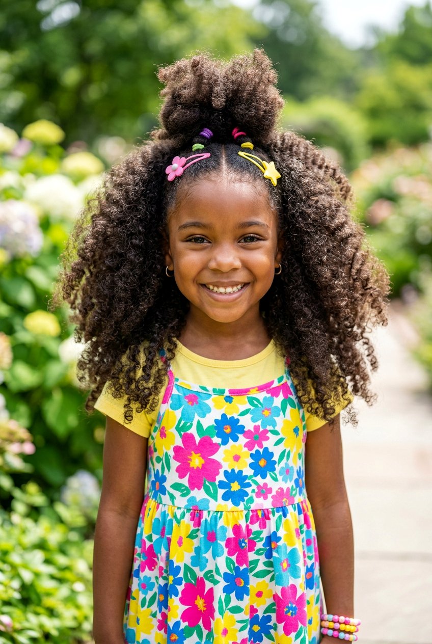 Voluminous Half Up Afro Curls - 20 little girls half up curls hairstyle - 20 little girls half up curls hairstyle