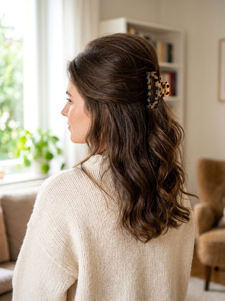 Voluminous Half Up Claw Clip - 20 school half up claw clip hairstyle - 20 school half up claw clip hairstyle