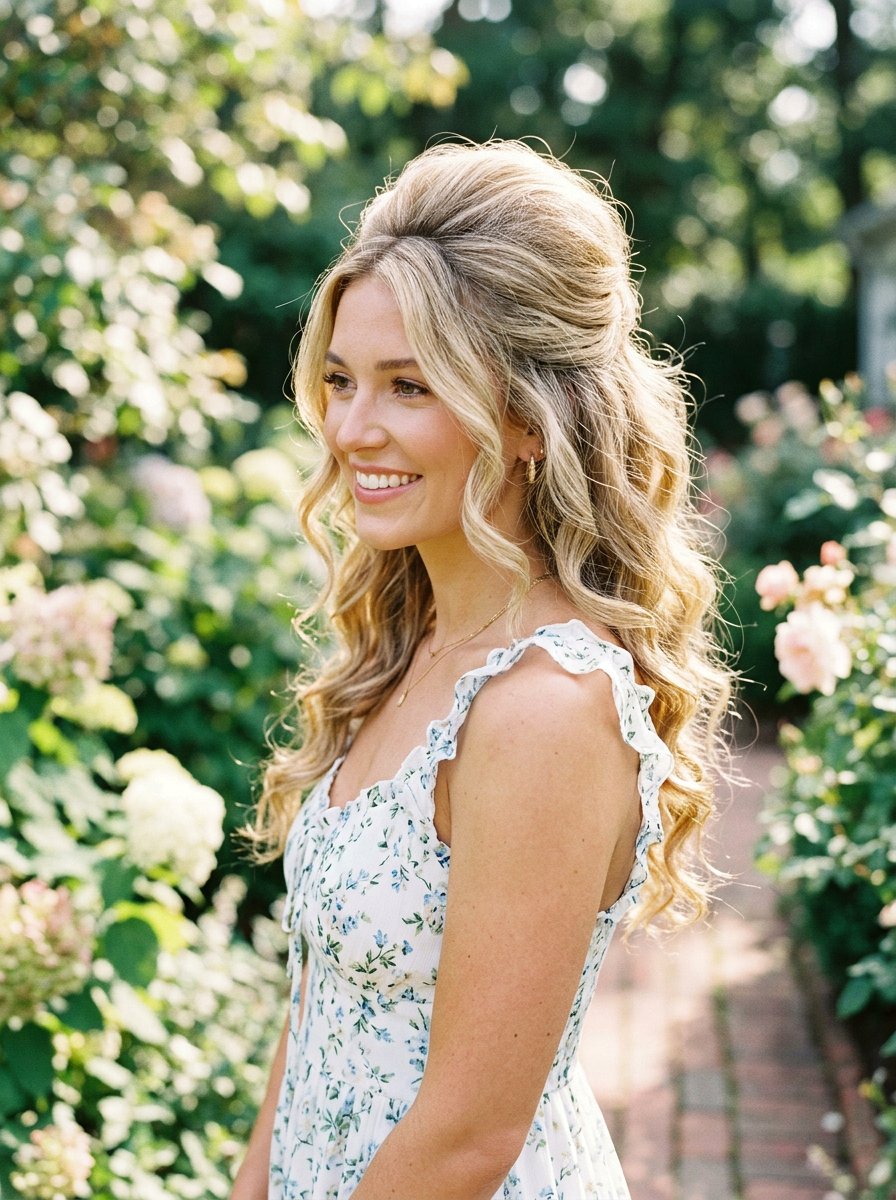 Voluminous Half Up Hairdo - 20 quick hairstyle for college classes