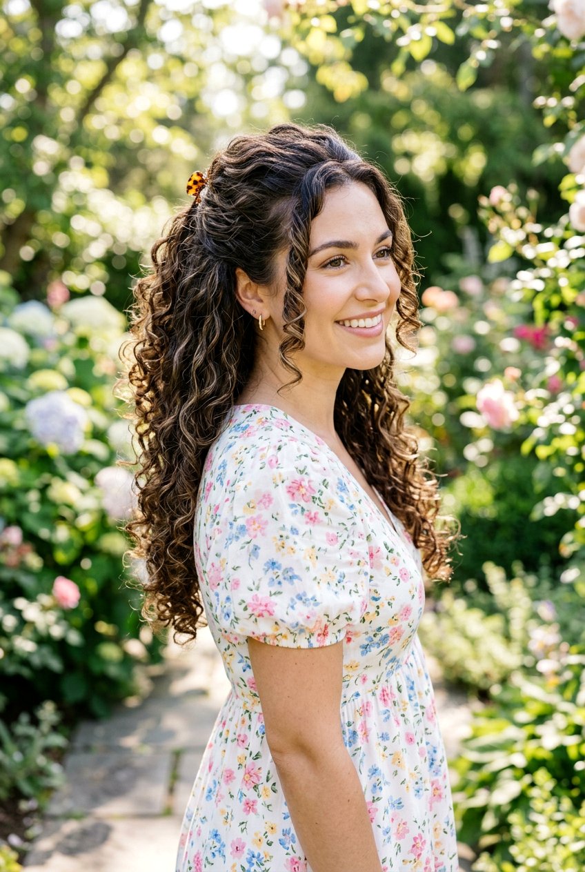 Voluminous Half Up Half Down Curls - 20 bouncy hairstyle for wedding guest - 20 bouncy hairstyle for wedding guest