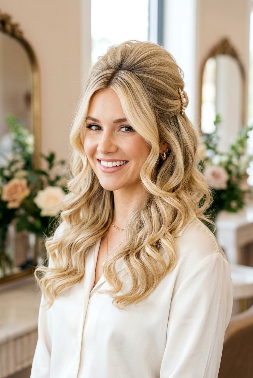 Voluminous Half Up - 20 bridal hairstyle with center part - 20 bridal hairstyle with center part