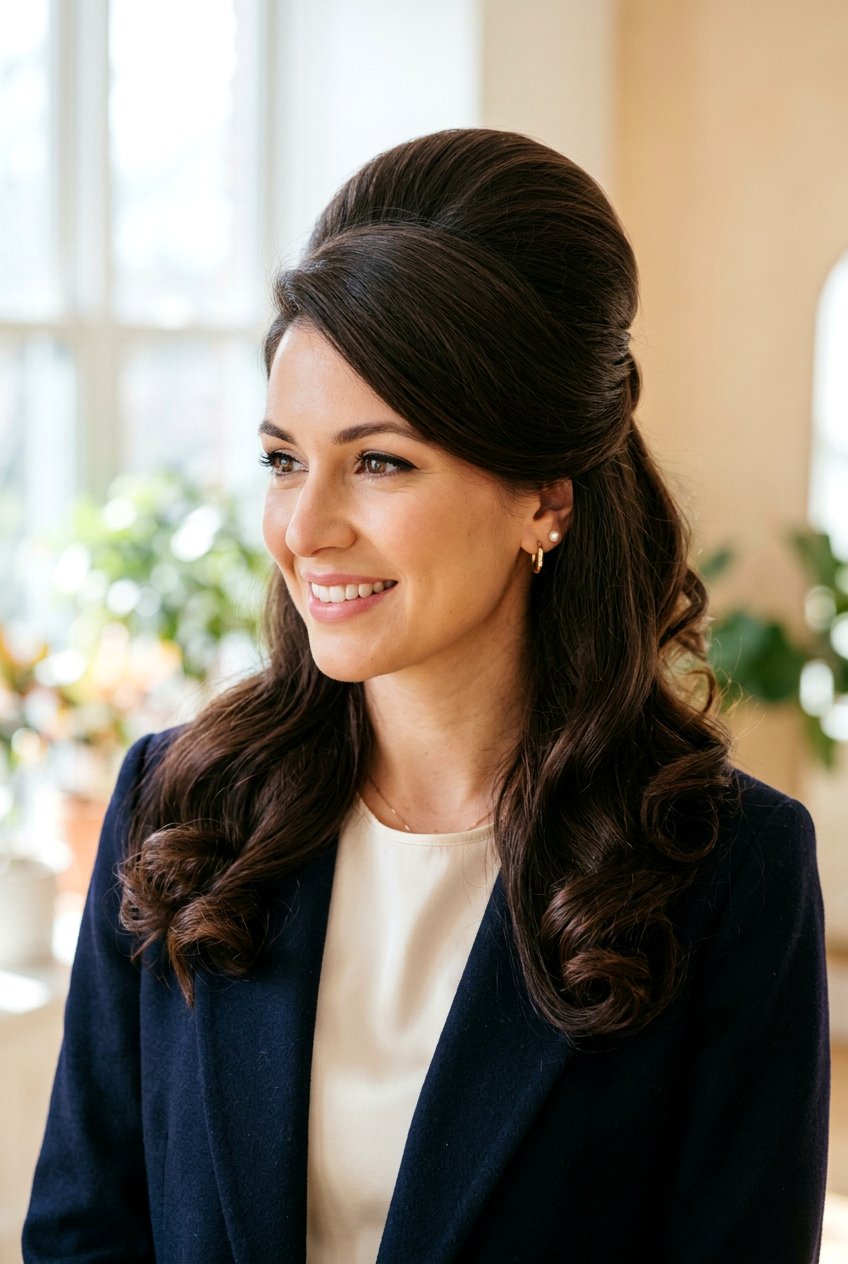 Voluminous Half Updo With Bouffant - 20 half up half down prom hairstyles - 20 half up half down prom hairstyles