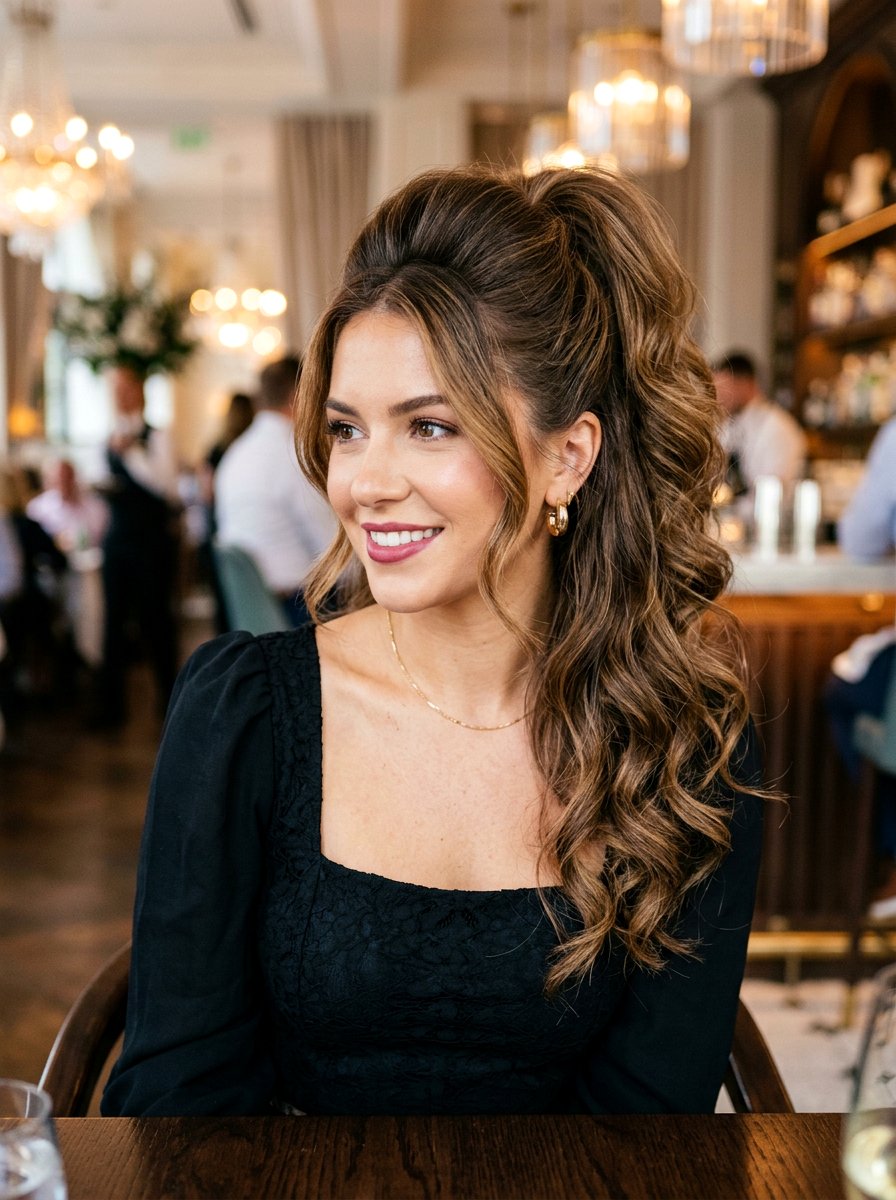 Voluminous High Ponytail Medium Layers - 20 party hairstyle for medium layers - 20 party hairstyle for medium layers