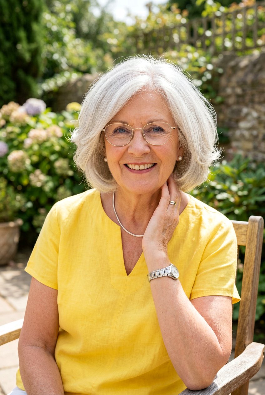 Voluminous Layered Chin Bob - 20 layered haircut for women over 70 with glasses - 20 layered haircut for women over 70 with glasses