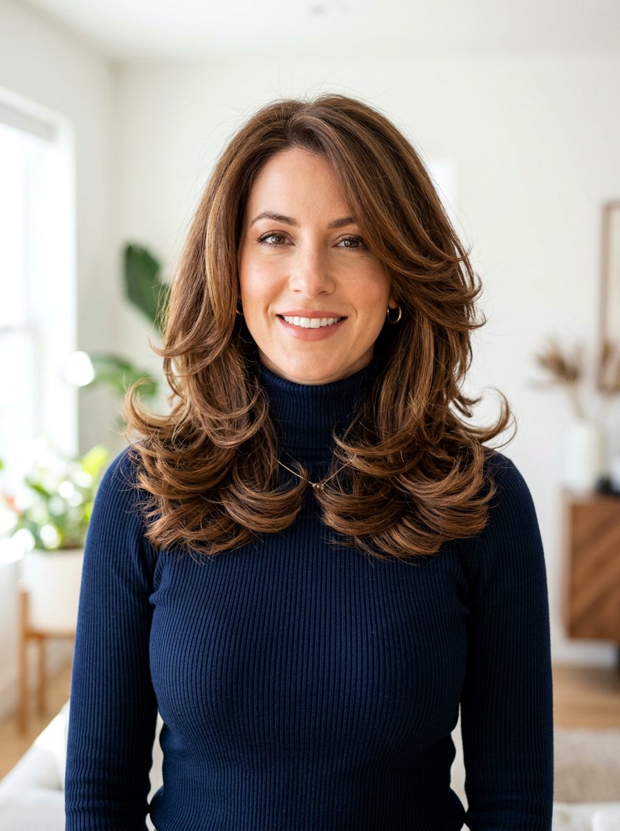 Voluminous Layered Lob - 20 date night hairstyle for mature women - 20 date night hairstyle for mature women