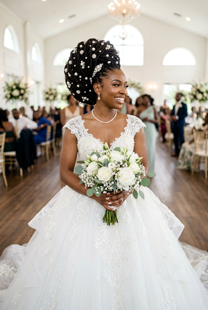 Voluminous Loc Bun with Pearls - 20 bridal loc bun with pearls - 20 bridal loc bun with pearls